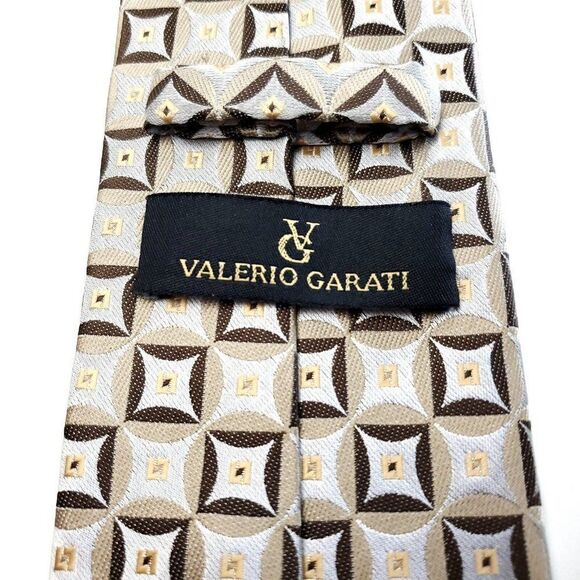 Valerio Garati‎ Beige Brown Silk Tie Woven Geometric - Picture 4 of 6
